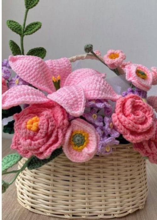 Giỏ hoa len Handmade nhiều màu đẹp 