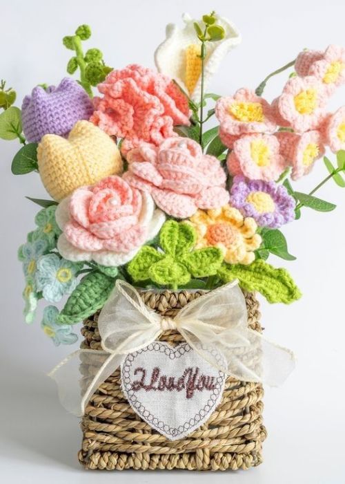 Giỏ hoa len Handmade nhiều màu đẹp 